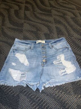Mudd Light Blue High-Rise Button Fly Shorts